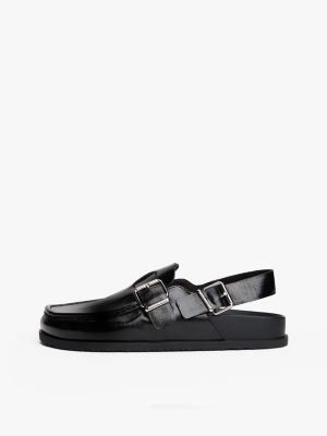 mules slingback en cuir brillant à boucles noir pour femmes tommy jeans
