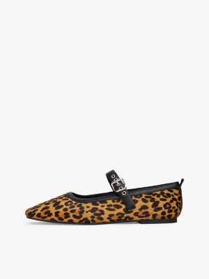 multi leopard print mary jane ballerinas for women tommy jeans