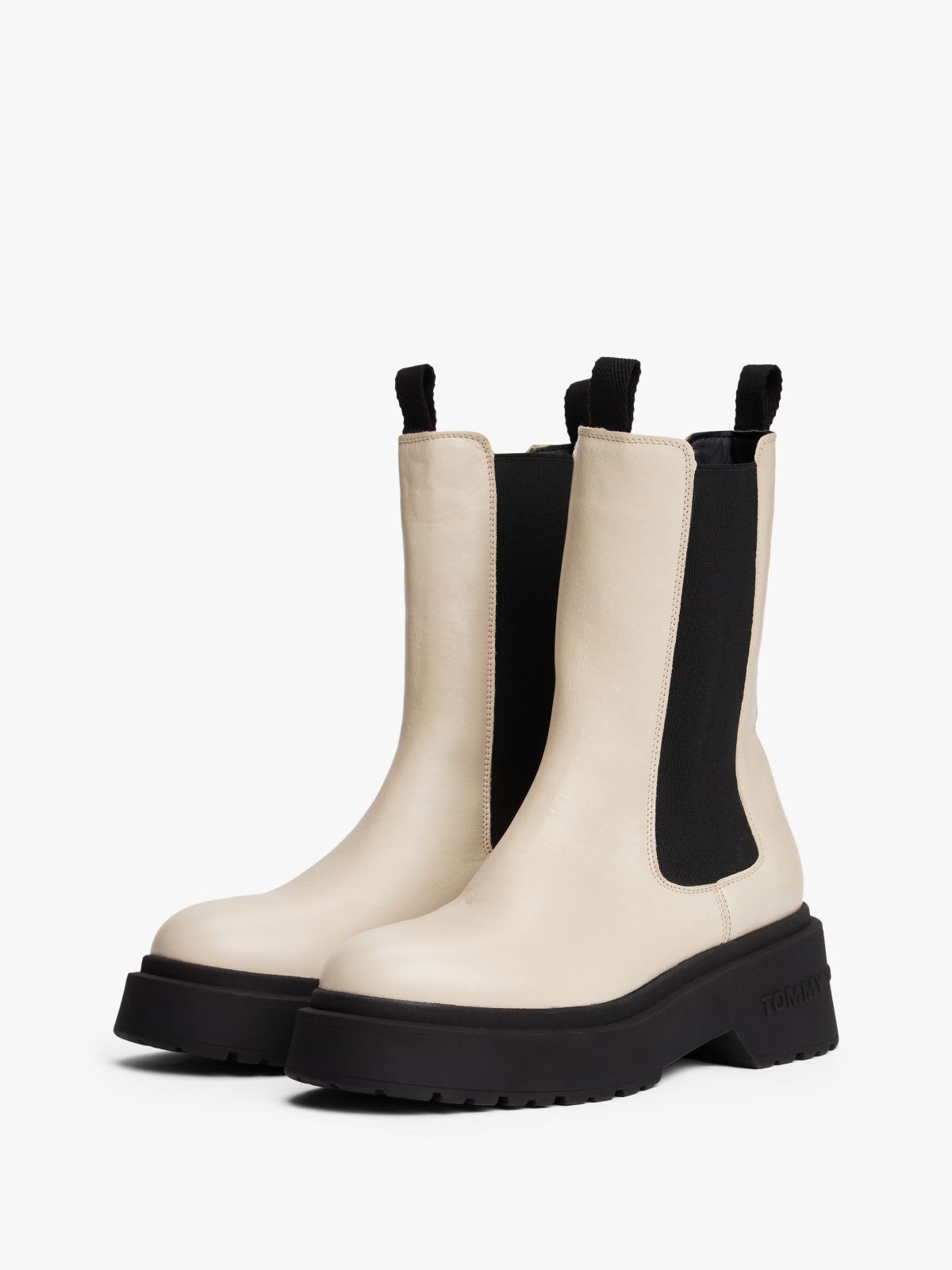 Leather Cleat Chelsea Boots — Beige