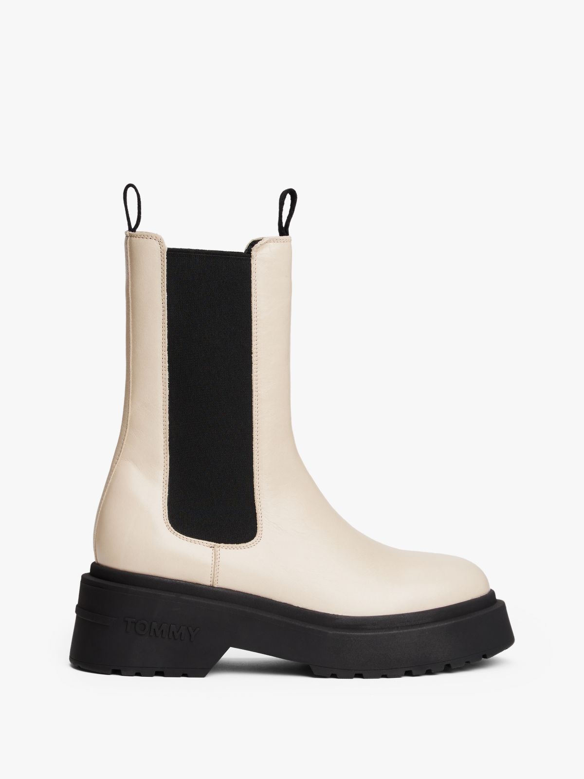 Leather Cleat Chelsea Boots — Beige