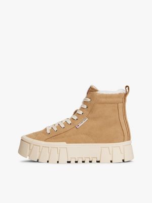 braun warm gefütterter rutschhemmender wildleder-sneaker für damen - tommy jeans