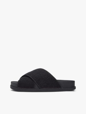 black denim crossover strap lightweight slides for women tommy jeans