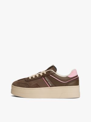 brown the greenwich platform trainers with leather for women tommy jeans