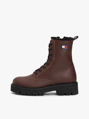 braun mittelhoher rutschhemmender lederstiefel für damen - tommy jeans