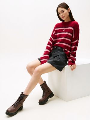 braun mittelhoher rutschhemmender lederstiefel für damen - tommy jeans