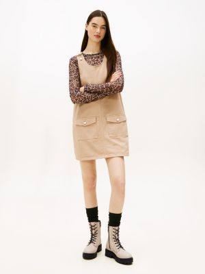 beige leather lace-up cleat mid boots for women tommy jeans