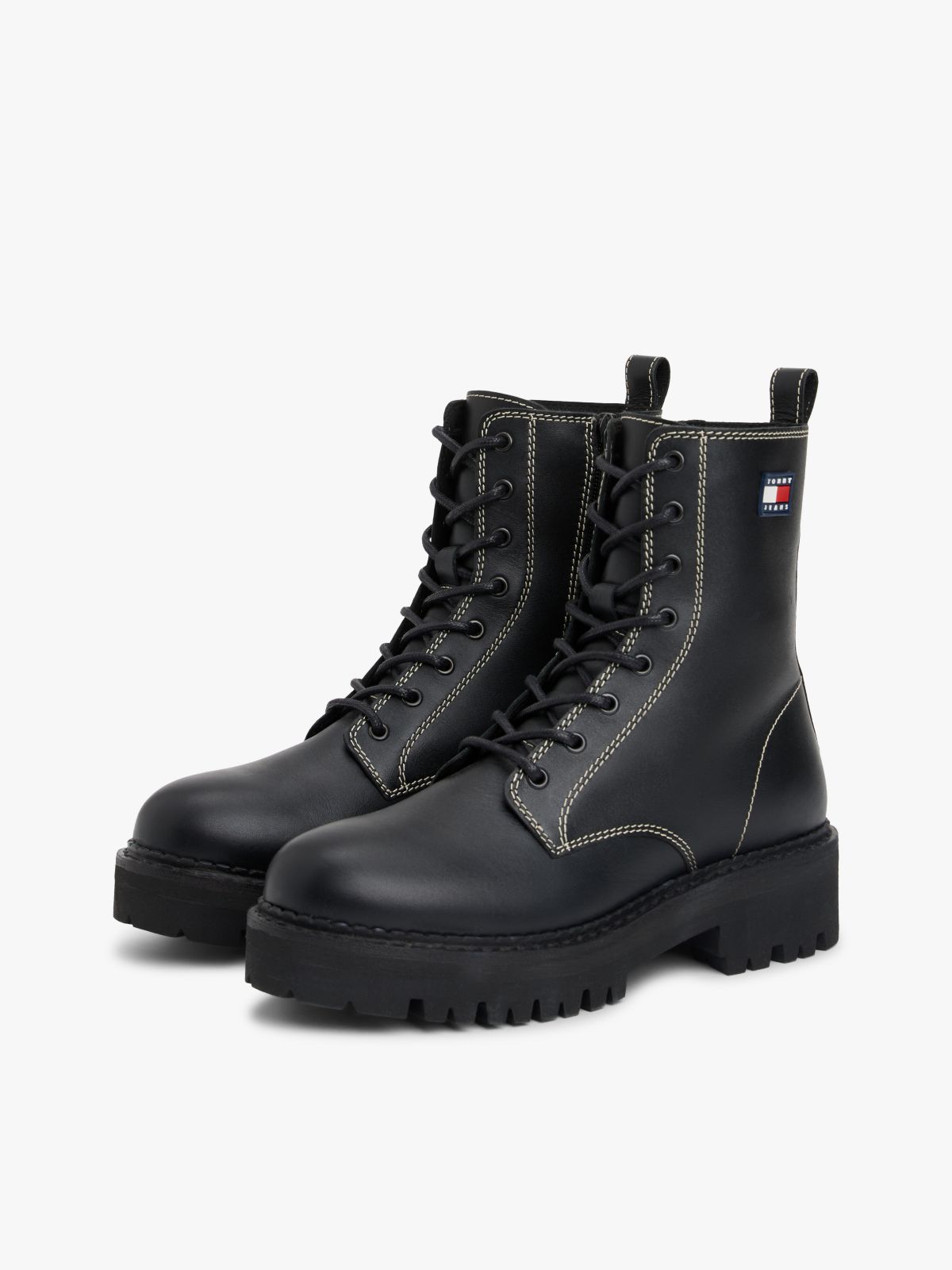 Leather Lace-Up Cleat Mid Boots — Black