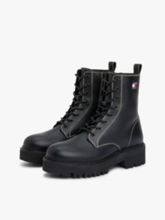 Leather Lace-Up Cleat Mid Boots — Black 2