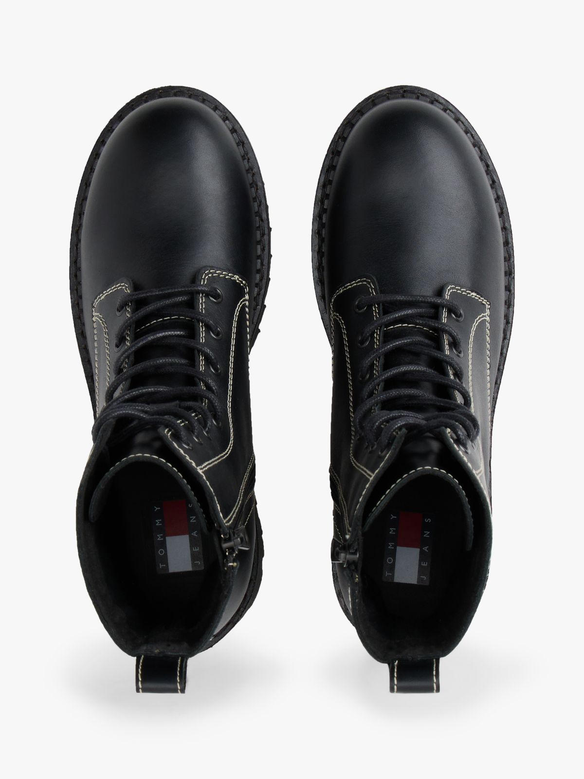 Leather Lace-Up Cleat Mid Boots — Black