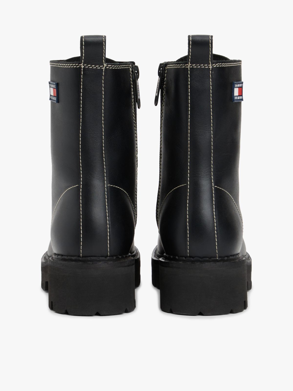 Leather Lace-Up Cleat Mid Boots — Black