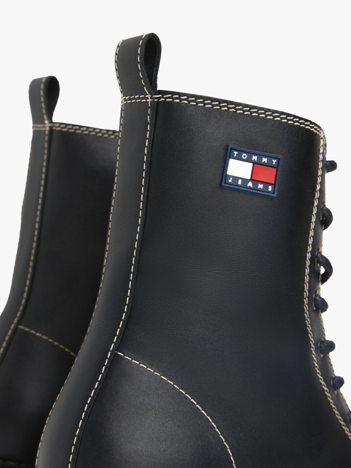 Leather Lace-Up Cleat Mid Boots — Black