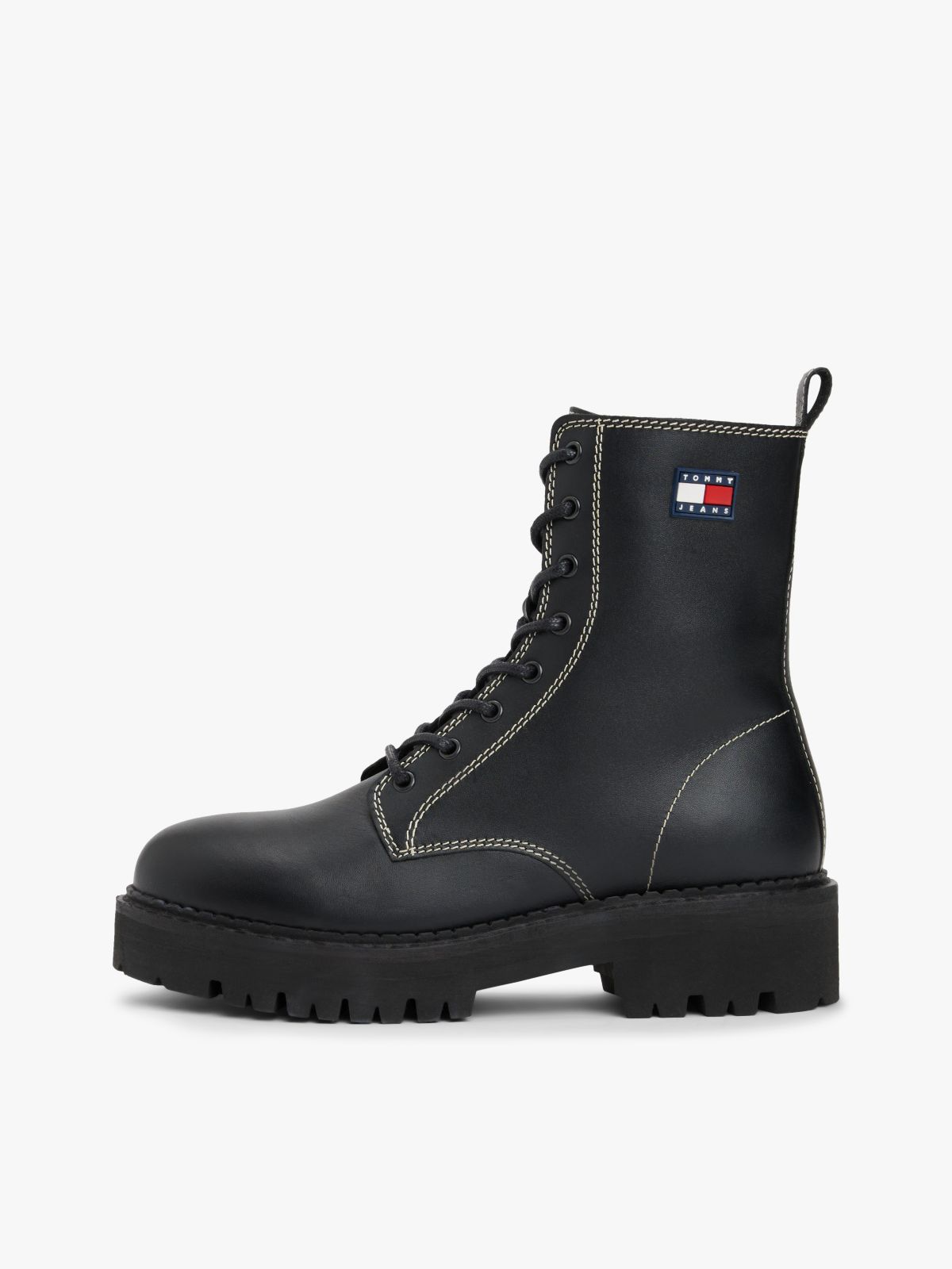 Leather Lace-Up Cleat Mid Boots — Black