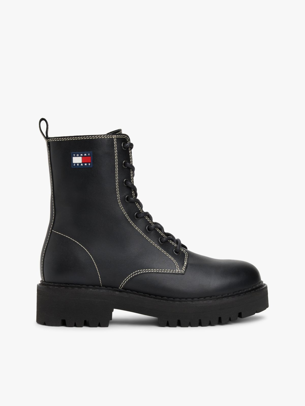 Leather Lace-Up Cleat Mid Boots — Black