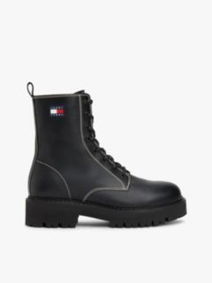 Leather Lace-Up Cleat Mid Boots — Black 1