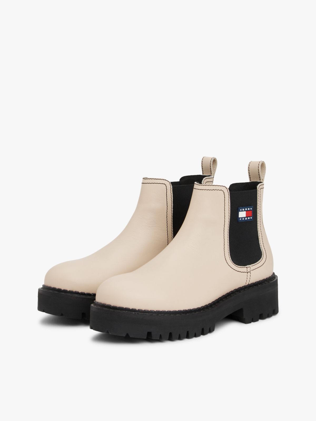 Leather Rubberised Logo Cleat Chelsea Boots — Beige