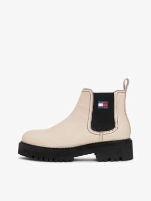beige rutschhemmender chelsea-boot aus leder für damen - tommy jeans