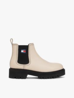 Leather Rubberised Logo Cleat Chelsea Boots — Beige 1