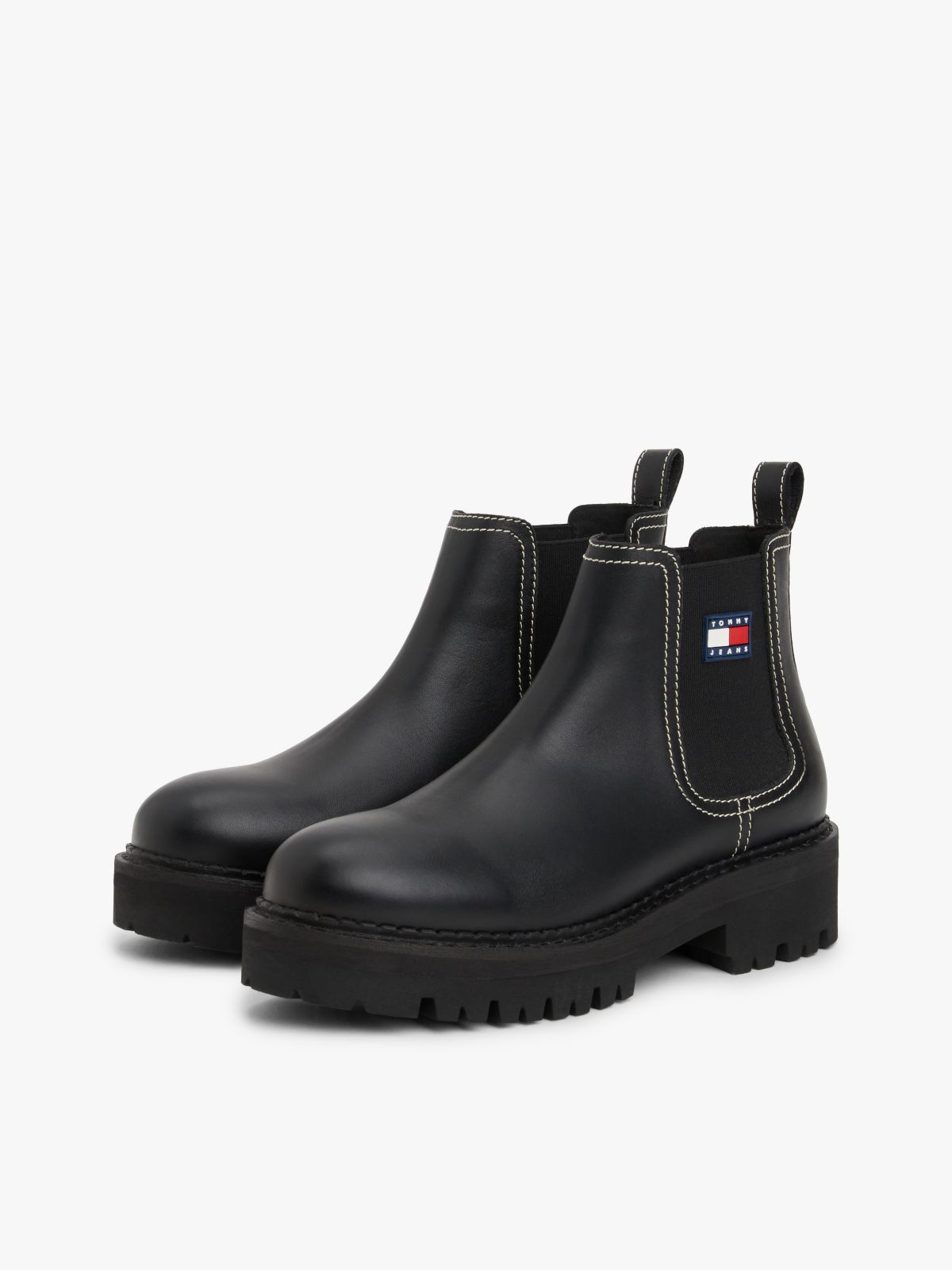 Leather Rubberised Logo Cleat Chelsea Boots — Black