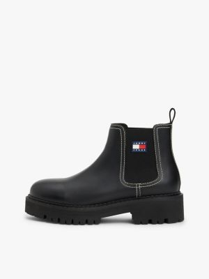 black leather rubberised logo cleat chelsea boots for women tommy jeans
