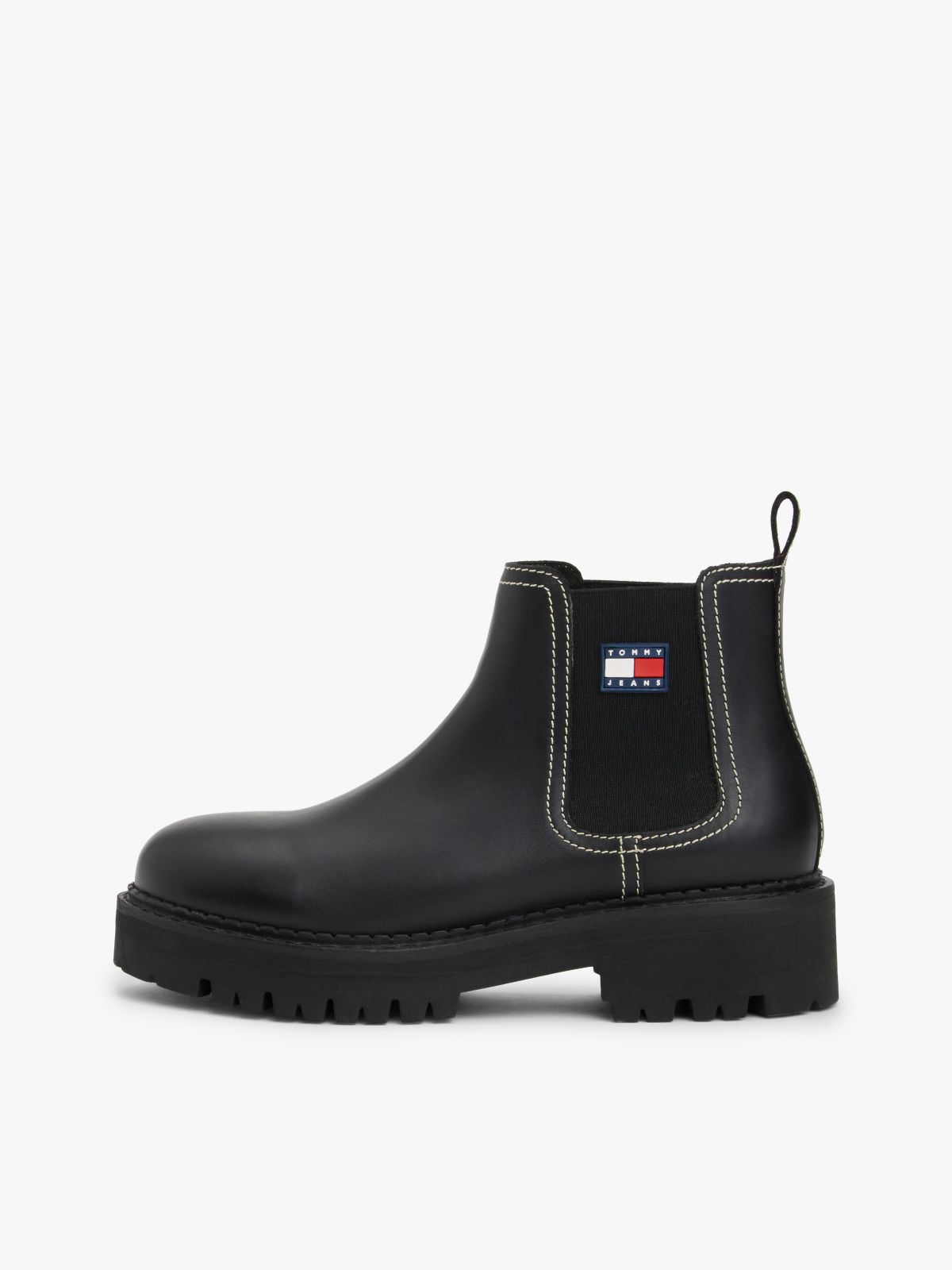 Leather Rubberised Logo Cleat Chelsea Boots — Black