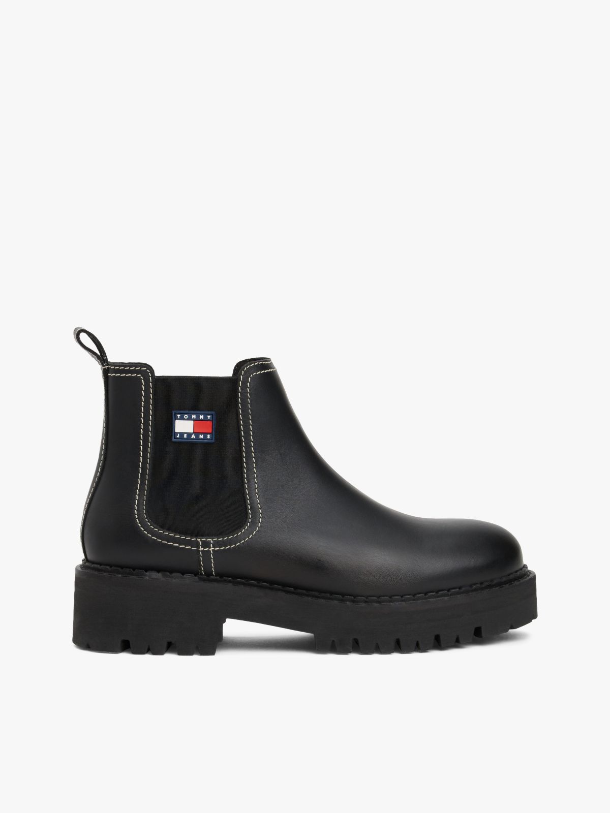 Leather Rubberised Logo Cleat Chelsea Boots — Black