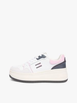 beige retro-basketball-sneaker mit leder für damen - tommy jeans