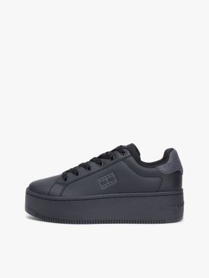 black essential logo platform trainers with leather for women tommy jeans