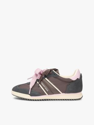 brown low profile serrated trainers for women tommy jeans