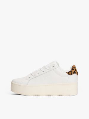 wit platformsneaker met luipaardprint en leer voor dames - tommy jeans