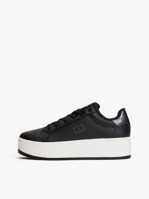black fine cleat platform trainers with leather for women tommy jeans