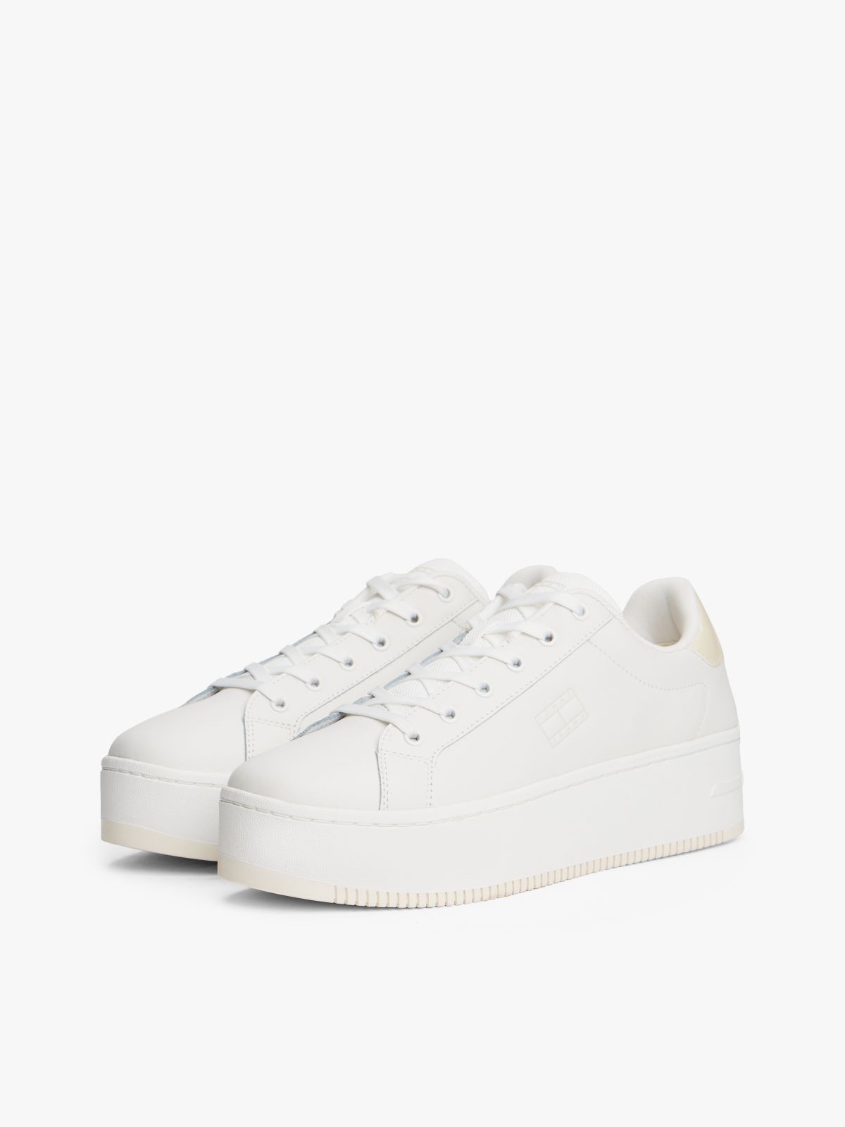 Fine Cleat Platform Trainers With Leather — White