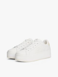 Fine Cleat Platform Trainers With Leather — White 2