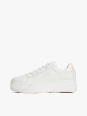 white fine cleat platform trainers with leather for women tommy jeans