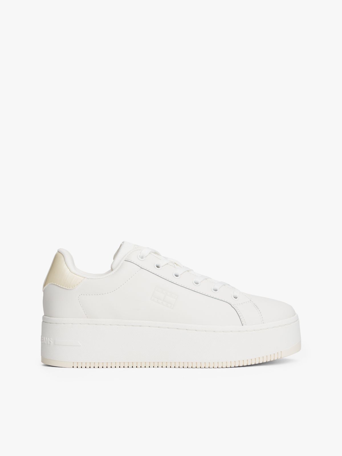 Fine Cleat Platform Trainers With Leather — White