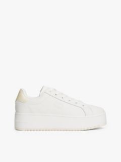 Fine Cleat Platform Trainers With Leather — White 1