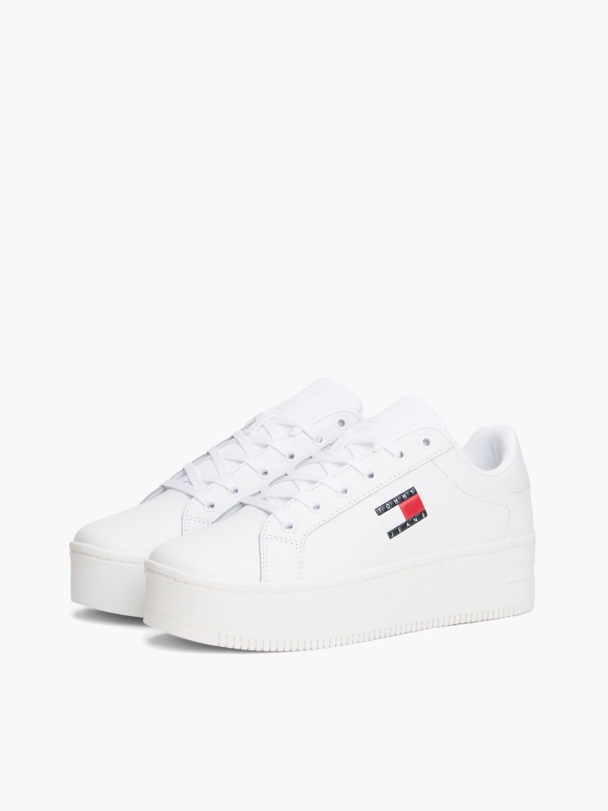 Logo Platform Trainers With Leather — White