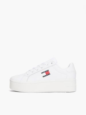 white logo platform trainers with leather for women tommy jeans