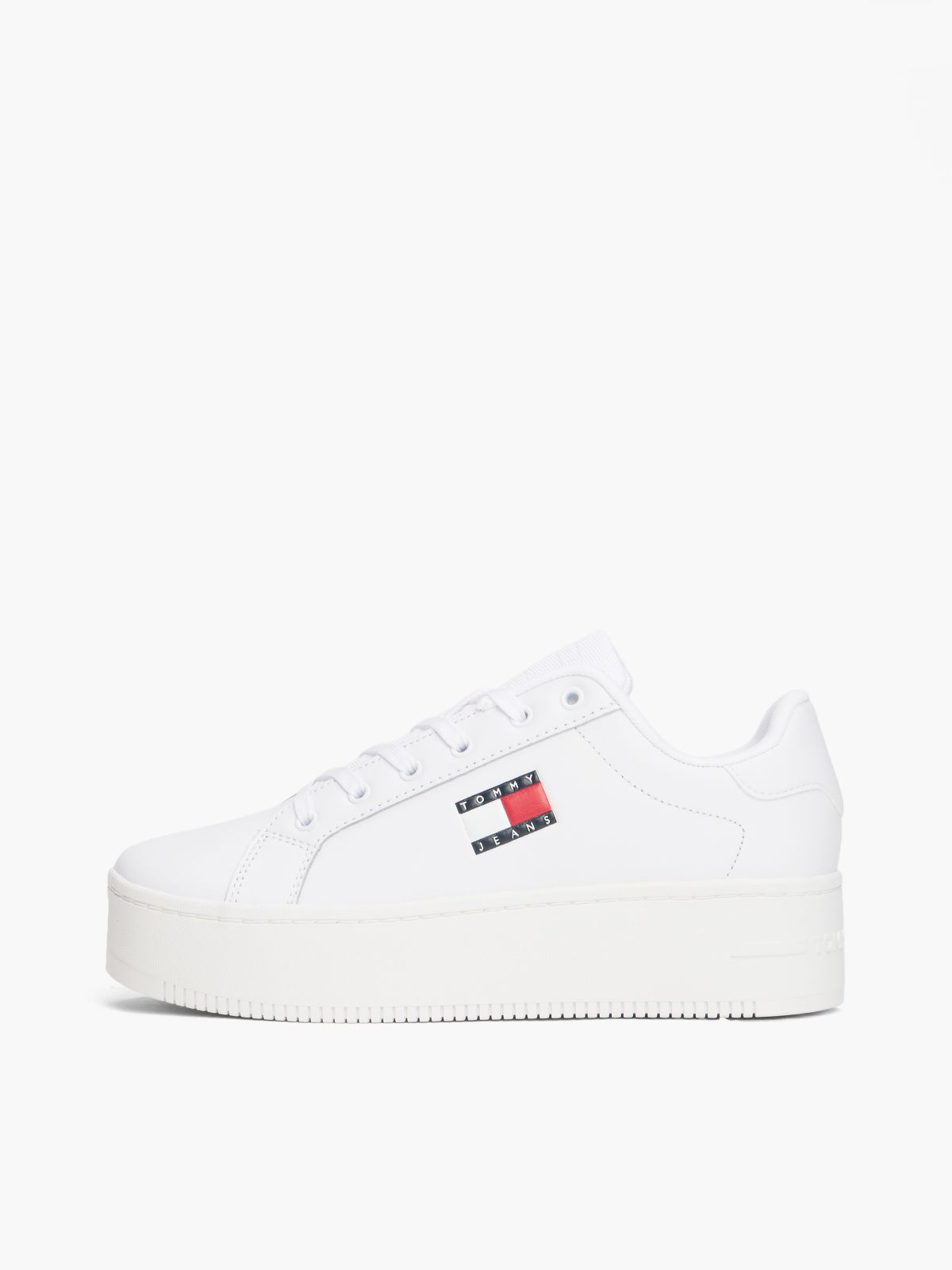 Logo Platform Trainers With Leather — White