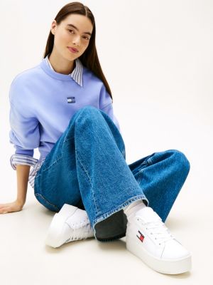white logo platform trainers with leather for women tommy jeans