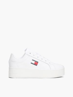 baskets compensées à logo avec cuir white pour femmes tommy jeans