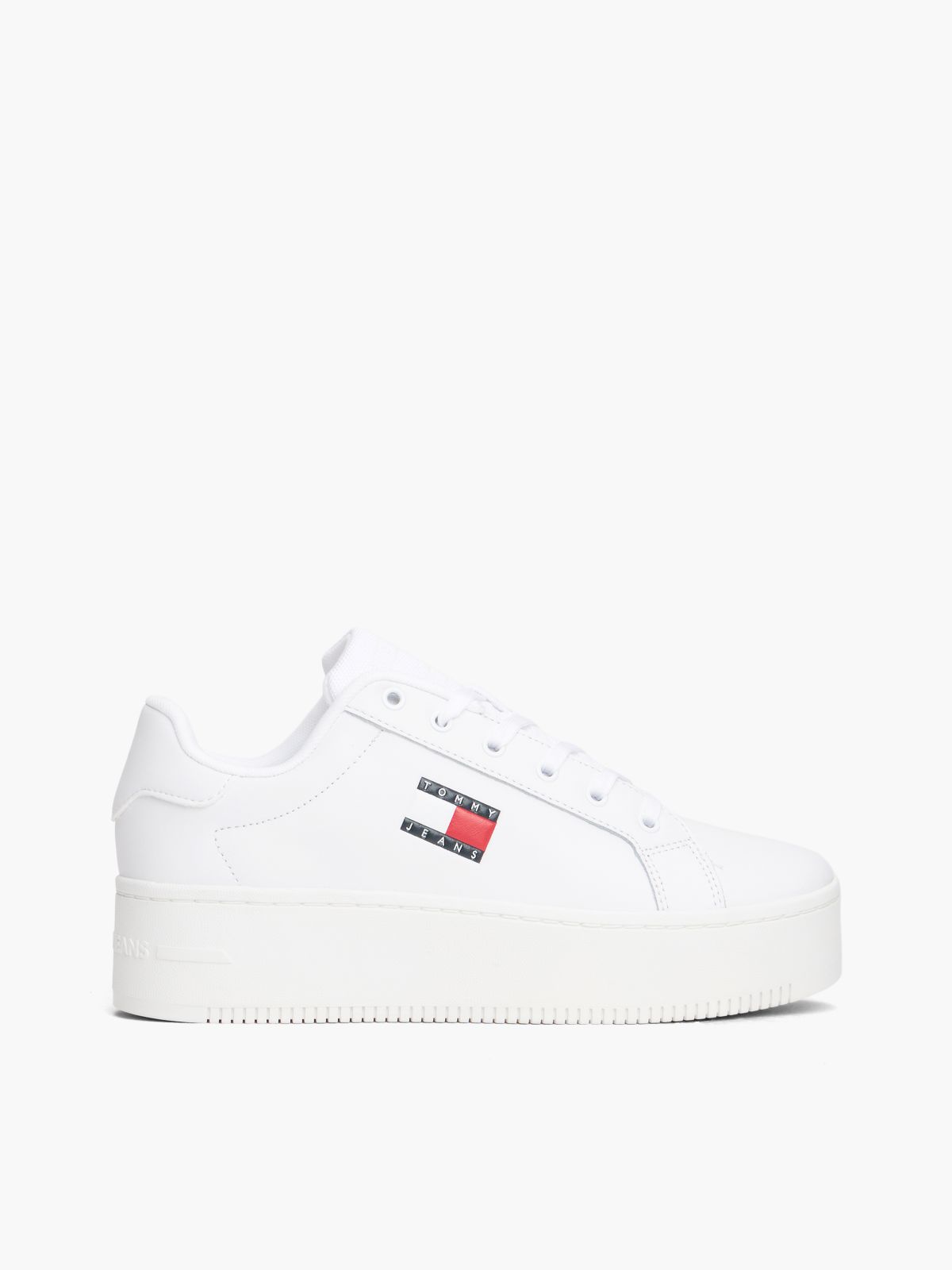 Logo Platform Trainers With Leather — White