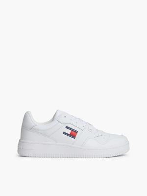 chaussures de basketball à logo rétro avec cuir white pour femmes tommy jeans
