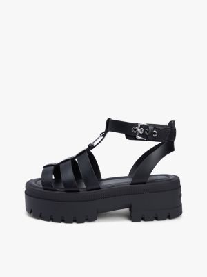 sandales fisherman chunky en cuir noir pour femmes tommy jeans