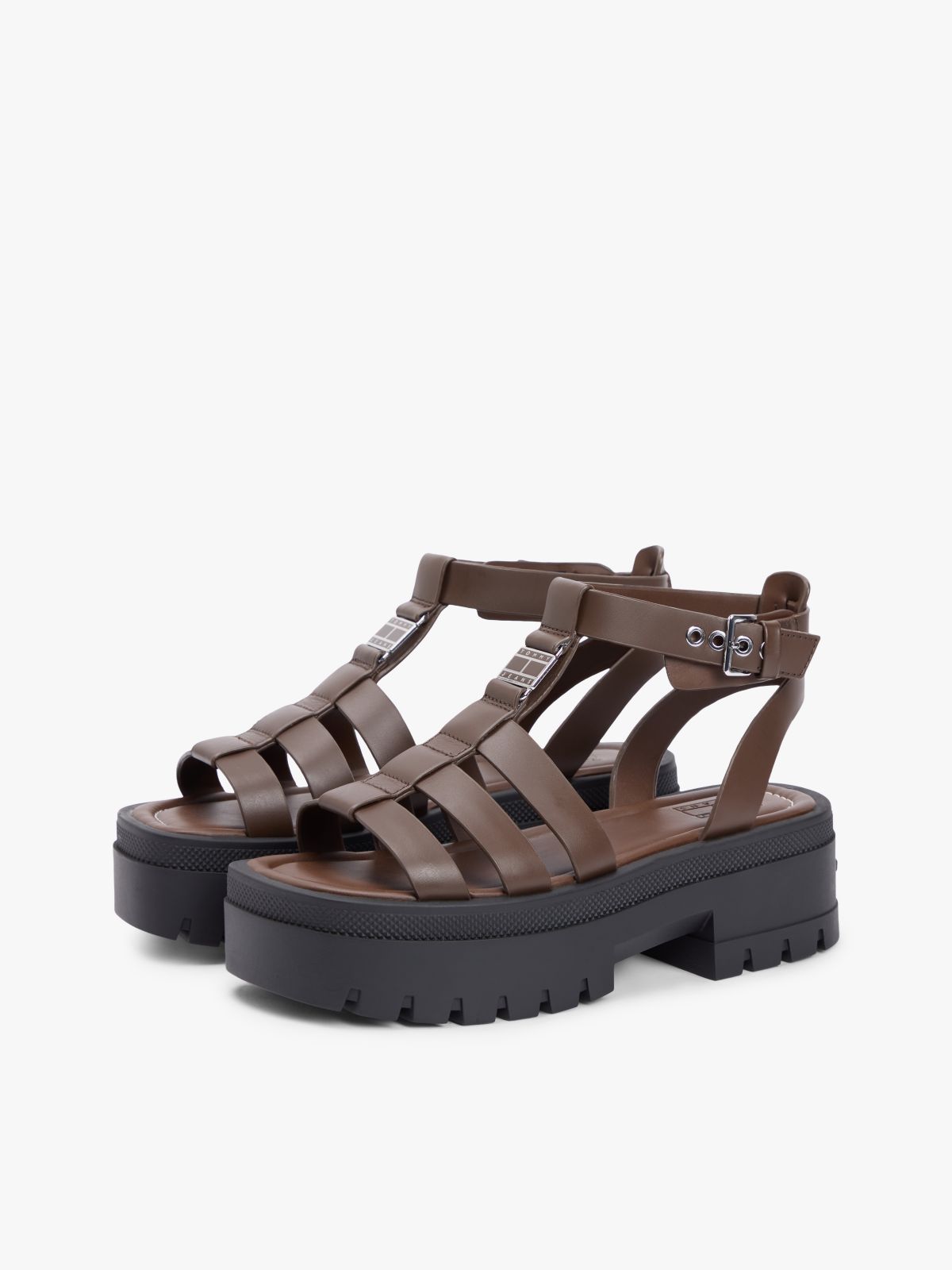 Leather Chunky Cleat Fisherman Sandals — Brown