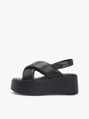 zwart leren sandaal met sleehak en bandjes voor dames - tommy jeans