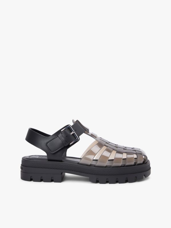 Jelly Chunky Cleat Fisherman Sandals — Black