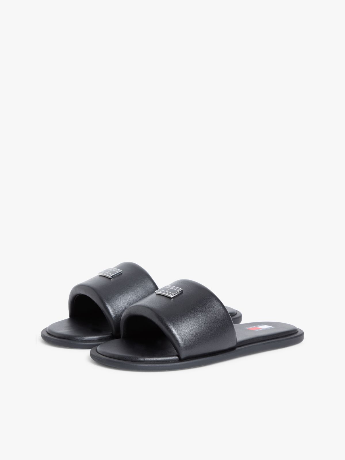 Leather Padded Strap Slides — Black
