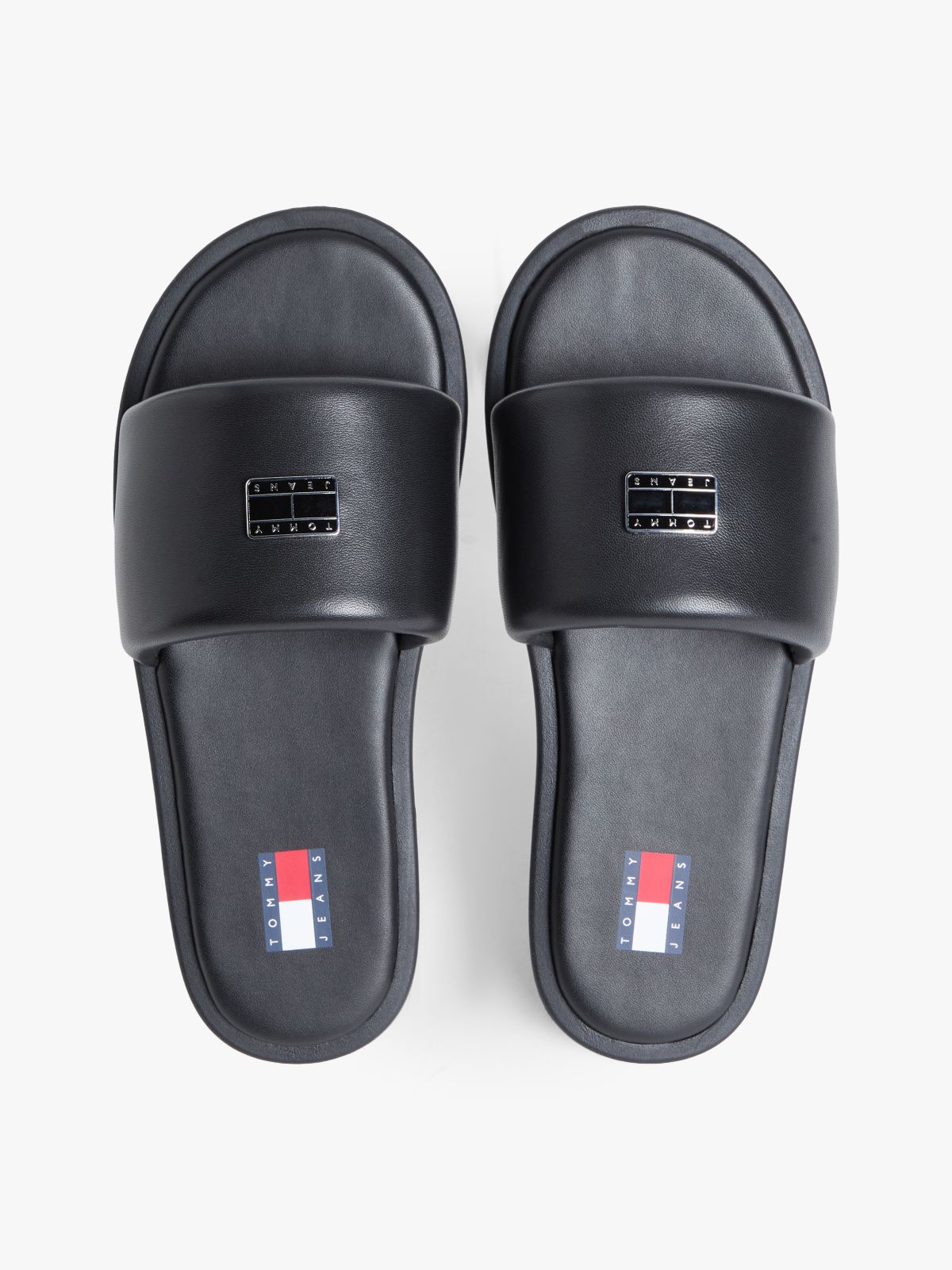 Leather Padded Strap Slides — Black
