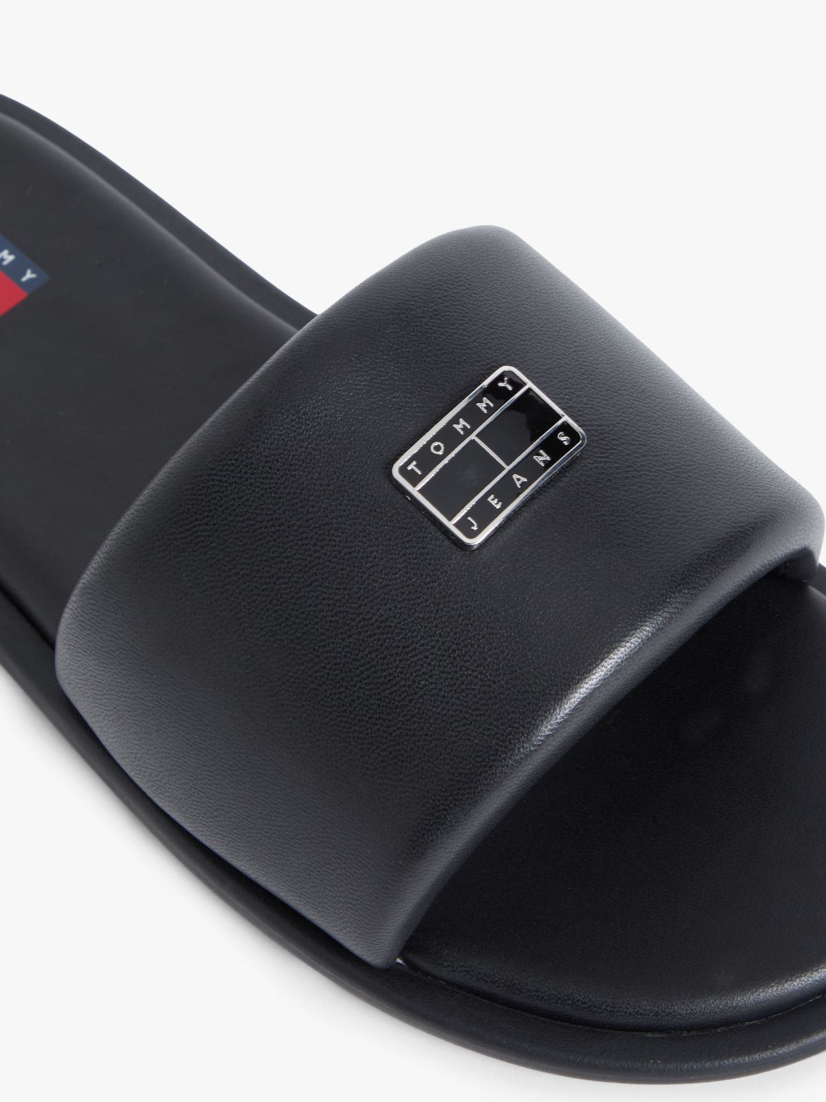 Leather Padded Strap Slides — Black