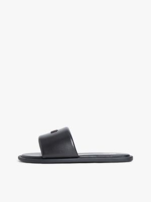 black leather padded strap slides for women tommy jeans